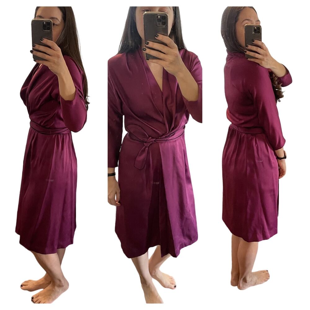 Ayres E. Eysen Vintage Purple Satin Wrap Front Dress VTG Size 6 Long Sleeve MOD